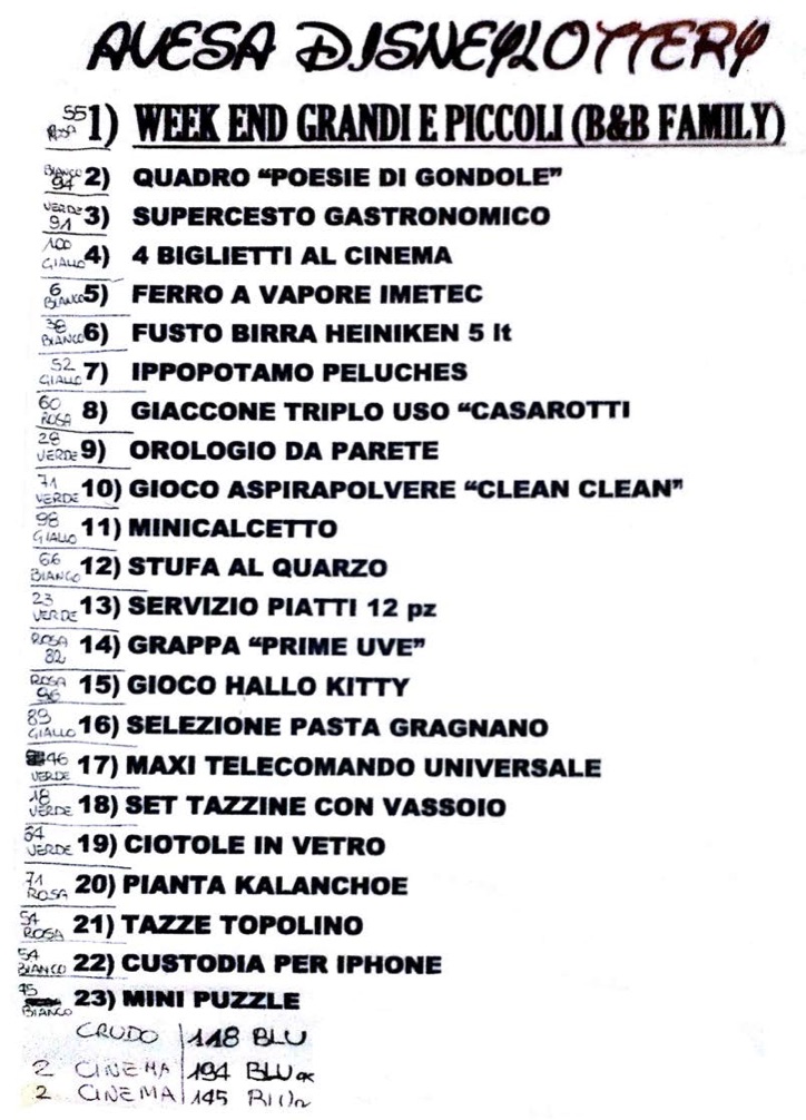 Biglietti lotteria Carnevale
