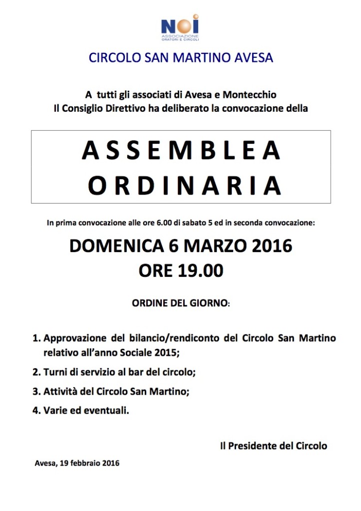 Convocazione Assemblea Ordinaria soci